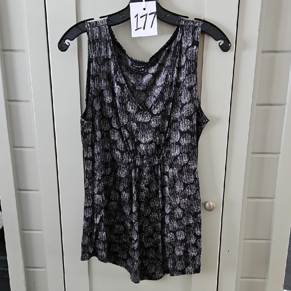 #177 Black and Gray Polka Dot Cinched Waist Sleeveless  Top Sz Large Ptp 20